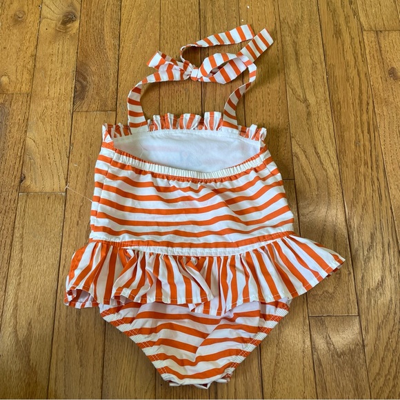 KELLYS KIDS ORANGE WHITE STRIPED ANCHOR ACCENT HALTER BATHING SUIT SIZE 12 MONTH - Picture 3 of 4